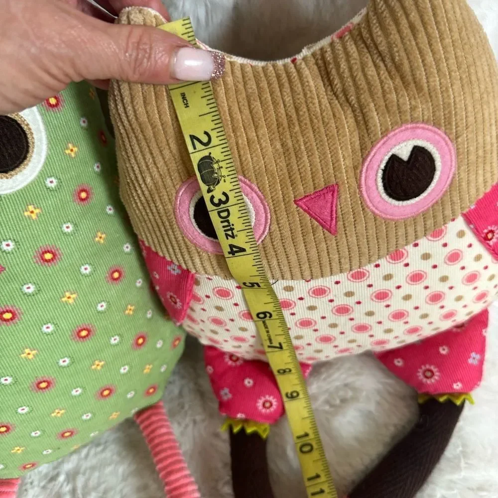 Pottery Barn Kids Set of 2 Brooke Owl Decorative Pillows Pink Green Corduroy